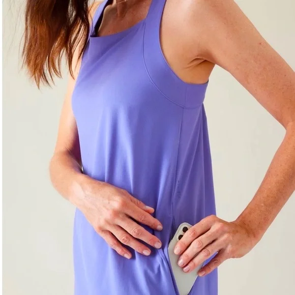 Athleta Arrival Periwinkle UPF 50+ Maxi Side Slit Pocket Dress XS NWT - Picture 2 of 9